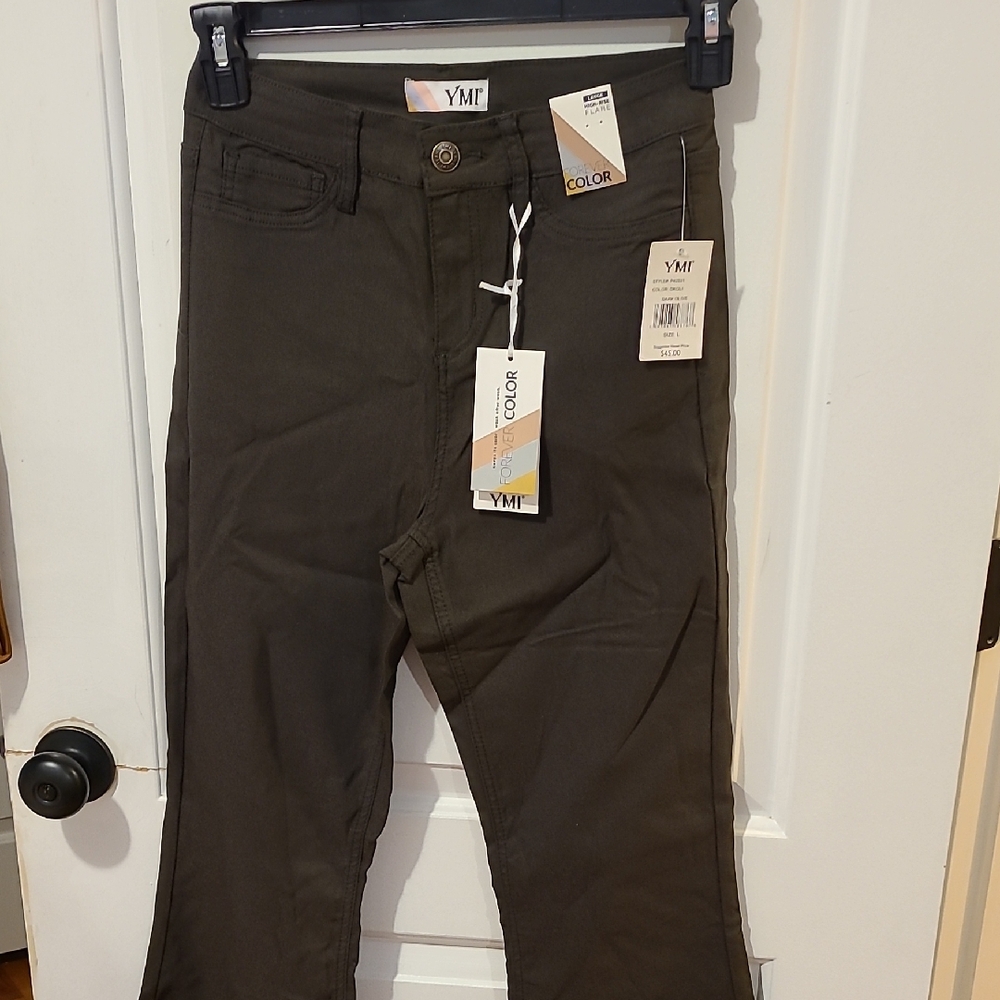 NWT YMI Military Olive Green High Rise Flare Jeans